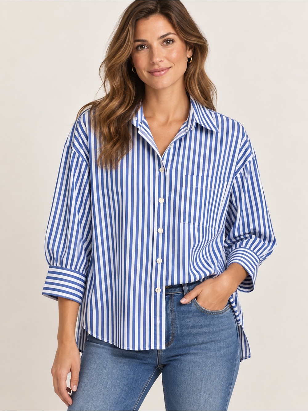 Tuckernuck Pomander Place Blue & White Striped Button-Down Shirt, size S
